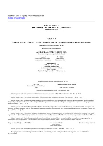 Thumbnail AvalonBay Communities 10-K Annual Report 2012