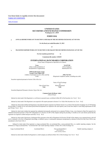 Thumbnail International Bancshares Corp 10-K Annual Report 2012