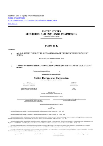 Thumbnail United Therapeutics 10-K Annual Report 2012