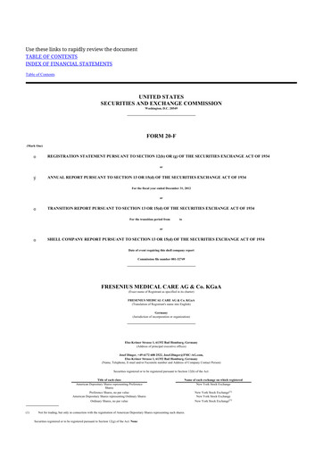 Thumbnail Fresenius Medical Care 20-F Annual Report 2012