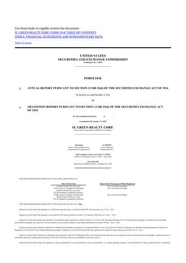 Miniature SL Green Realty
 10-K Rapport annuel 2012