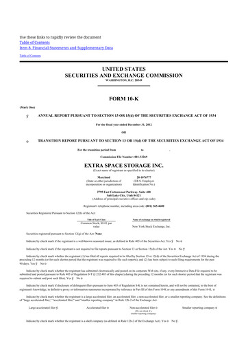 Thumbnail Extra Space Storage
 10-K Annual Report 2012