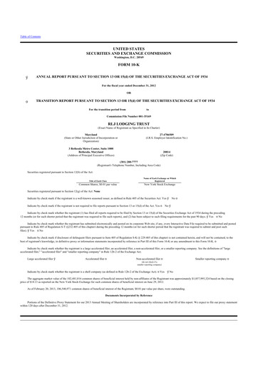 Thumbnail RLJ Lodging Trust 10-K Annual Report 2012