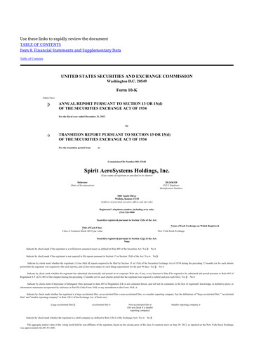 Thumbnail Spirit AeroSystems 10-K Annual Report 2012