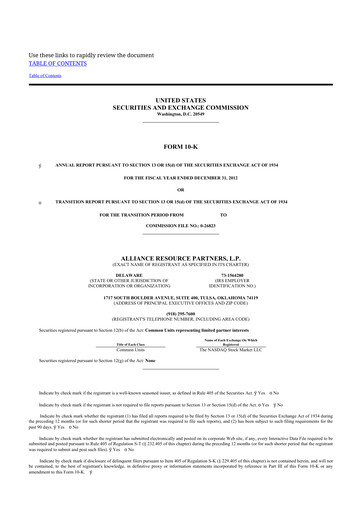 Thumbnail Alliance Resource Partners 10-K Annual Report 2012