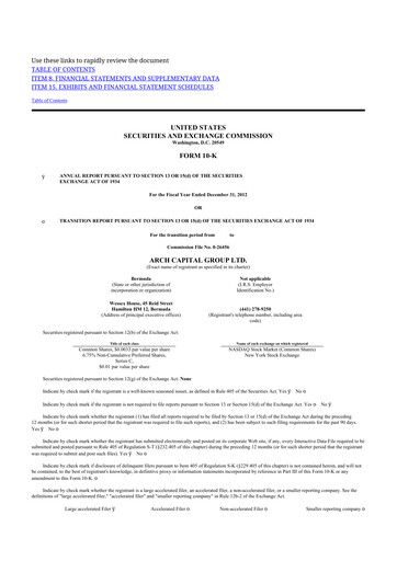 Miniature Arch Capital 10-K Rapport annuel 2012