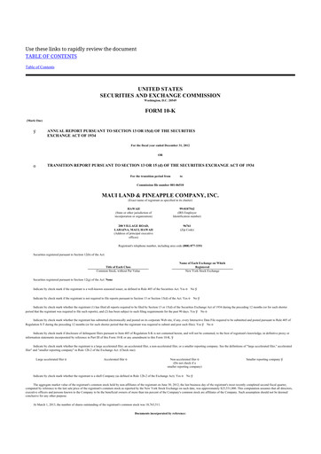 Miniature Maui Land & Pineapple Company 10-K Rapport annuel 2012