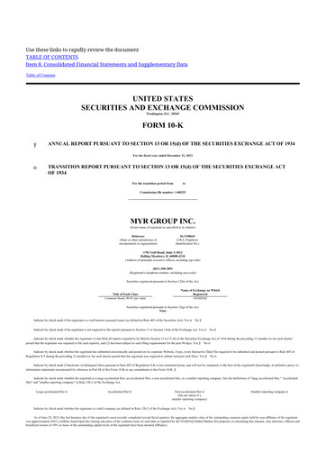 Thumbnail MYR Group 10-K Annual Report 2012