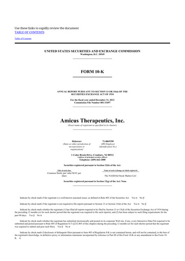 Thumbnail Amicus Therapeutics
 10-K Annual Report 2012