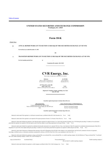 Thumbnail CVR Energy 10-K Annual Report 2012