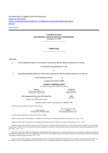 Thumbnail Geron 10-K Annual Report 2012