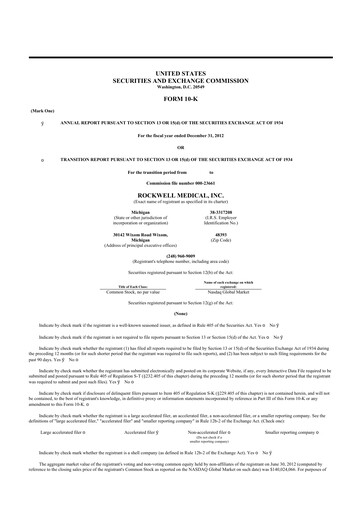 Thumbnail Rockwell Medical
 10-K Annual Report 2012