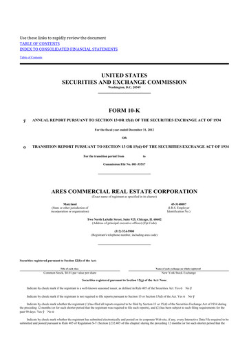 Thumbnail Ares Commercial Real Estate 10-K Annual Report 2012