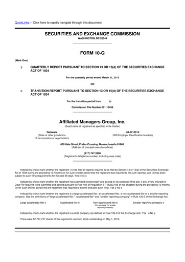 Miniature Affiliated Managers Group 10-Q Rapport trimestriel 2013 