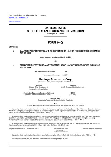 Thumbnail Heritage Commerce 10-Q Quarterly Report FY2013 