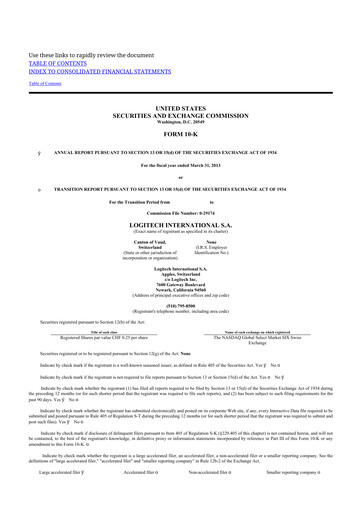 Thumbnail Logitech 10-K Annual Report 2013