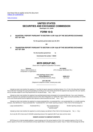 Thumbnail MYR Group 10-Q Quarterly Report FY2013 