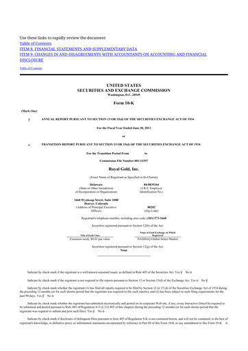 Thumbnail Royal Gold
 10-K Annual Report 2013