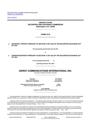 Thumbnail Qwest Communications International 10-Q Quarterly Report FY2013 