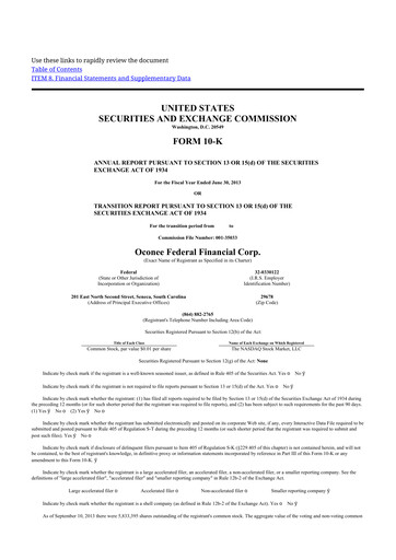 Thumbnail Oconee Federal Financial 10-K Annual Report 2013