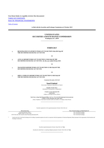 Thumbnail Sasol 20-F Annual Report 