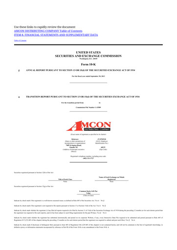 Thumbnail AMCON Distributing Company 10-K Annual Report 2013