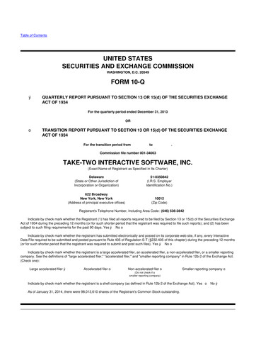 Miniature Take-Two Interactive
 10-Q Rapport trimestriel 2014 