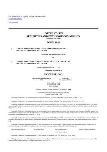 Thumbnail SkyWest 10-K Annual Report 2013