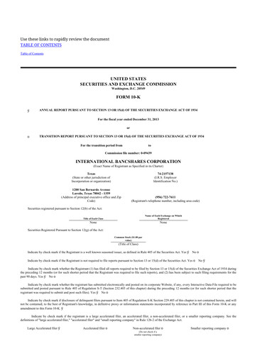 Thumbnail International Bancshares Corp 10-K Annual Report 2013