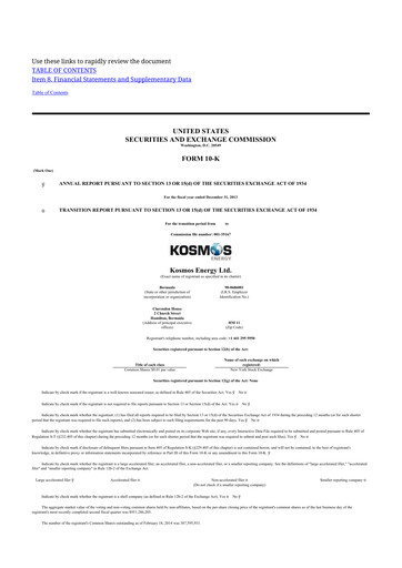 Vorschaubild Kosmos Energy 10-K Jahresbericht 2013