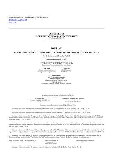 Thumbnail AvalonBay Communities 10-K Annual Report 2013