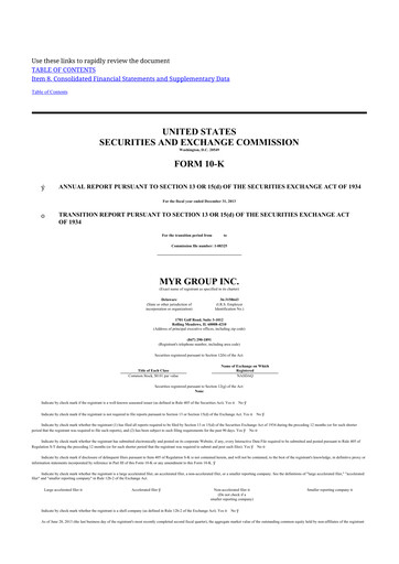 Thumbnail MYR Group 10-K Annual Report 2013