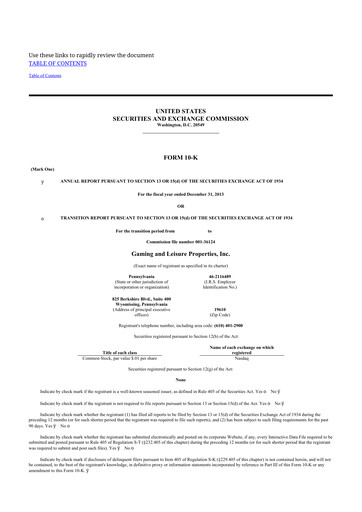 Thumbnail Gaming and Leisure Properties
 10-K Annual Report 2013