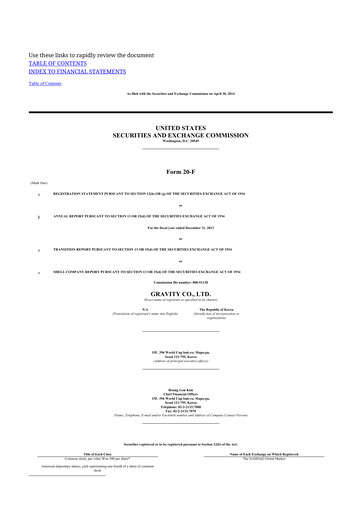 Thumbnail Gravity Co. 20-F Annual Report 2013