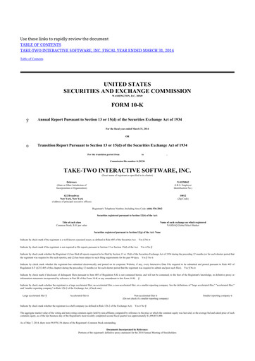 Thumbnail Take-Two Interactive
 10-K Annual Report 2014