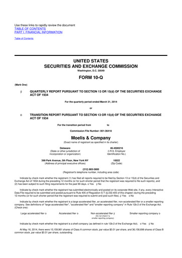 Miniature Moelis & Company 10-Q Rapport trimestriel 2014 