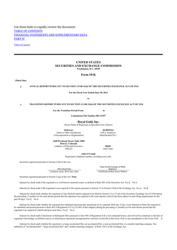 Thumbnail Royal Gold
 10-K Annual Report 2014