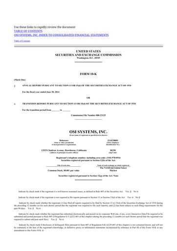 Thumbnail OSI Systems
 10-K Annual Report 2014