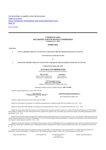 Thumbnail Accuray 10-K Annual Report 2014