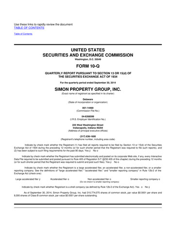 Thumbnail Simon Property Group 10-Q Quarterly Report FY 