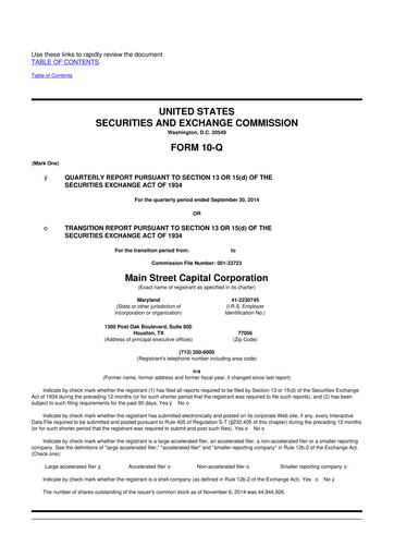 Thumbnail Main Street Capital
 10-Q Quarterly Report FY 