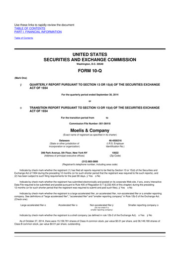 Miniature Moelis & Company 10-Q Rapport trimestriel 2014 