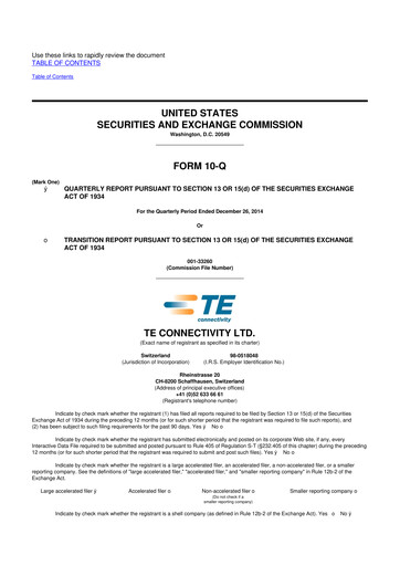 Thumbnail TE Connectivity
 10-Q Quarterly Report FY2015 