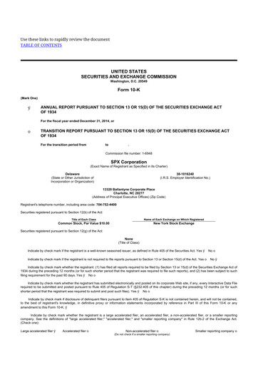 Thumbnail SPX Technologies 10-K Annual Report 2014