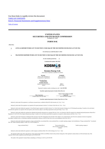 Vorschaubild Kosmos Energy 10-K Jahresbericht 2014