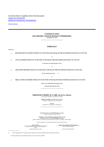 Thumbnail Fresenius Medical Care 20-F Annual Report 2014