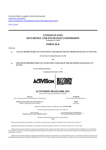 Thumbnail Activision Blizzard 10-K Annual Report 2014