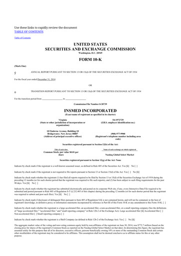 Thumbnail Insmed 10-K Annual Report 2014