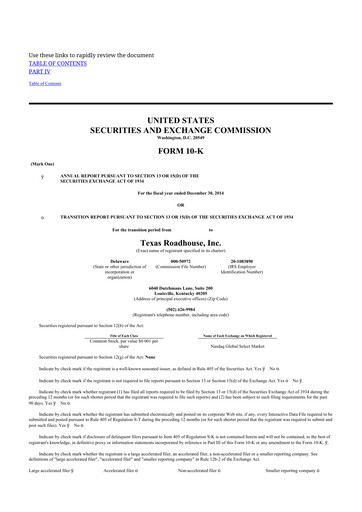 Thumbnail Texas Roadhouse
 10-K Annual Report 2014