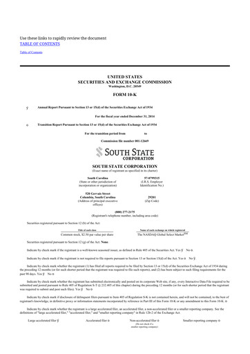 Thumbnail South State Corp 10-K Annual Report 2014